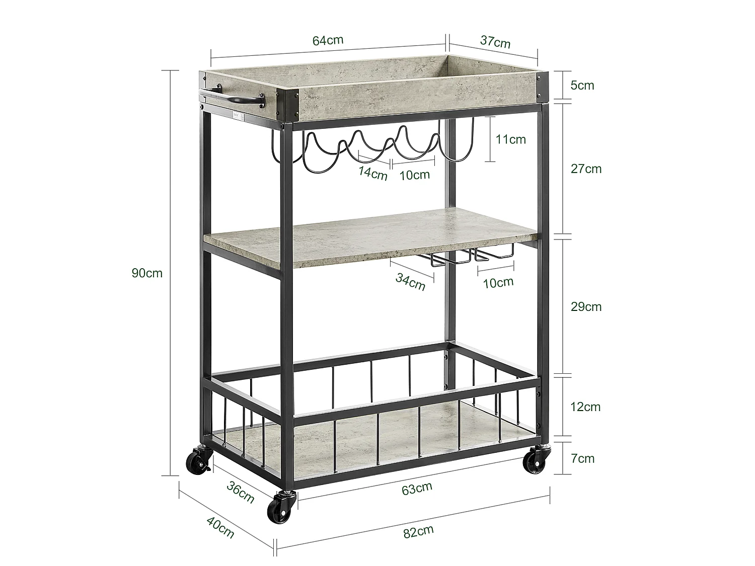 SoBuy FKW56-HG Keukentrolley Trolley met afneembaar dienblad - Keuken - Wijnrek