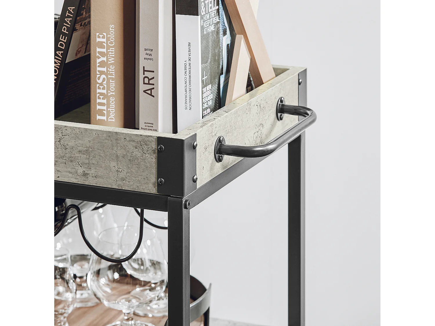 SoBuy FKW56-HG Keukentrolley Trolley met afneembaar dienblad - Keuken - Wijnrek