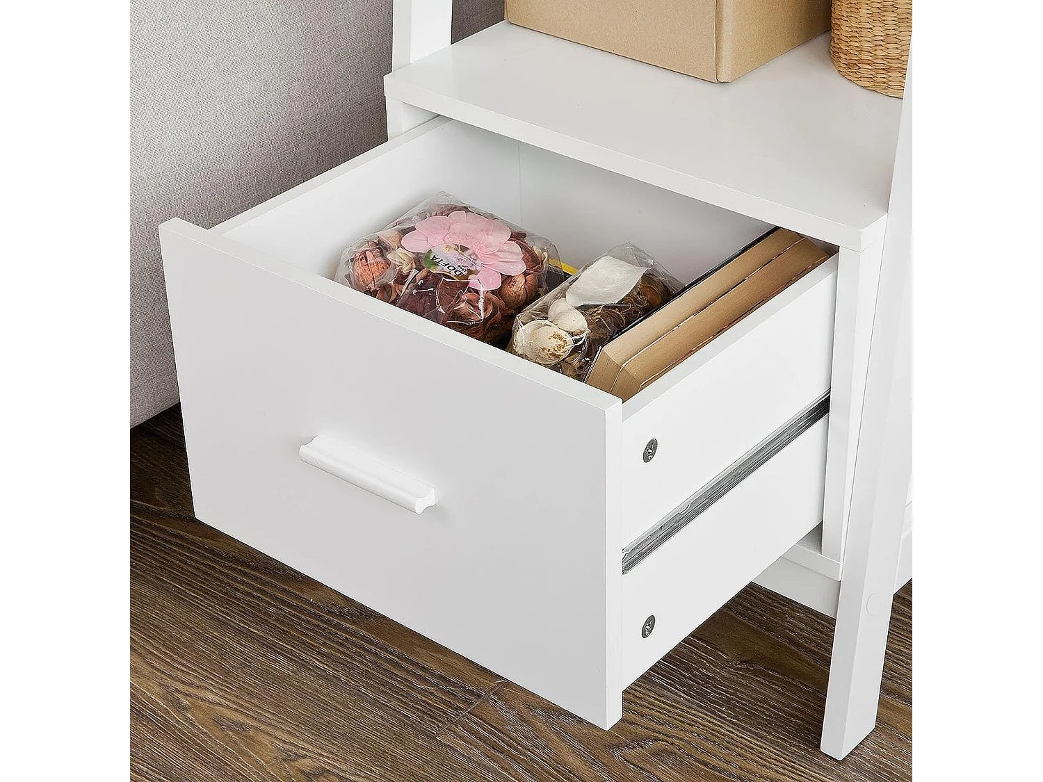 Bibliothèque Étagère style échelle de 4 niveaux et 1 tiroir –Blanc, FRG116-K-W