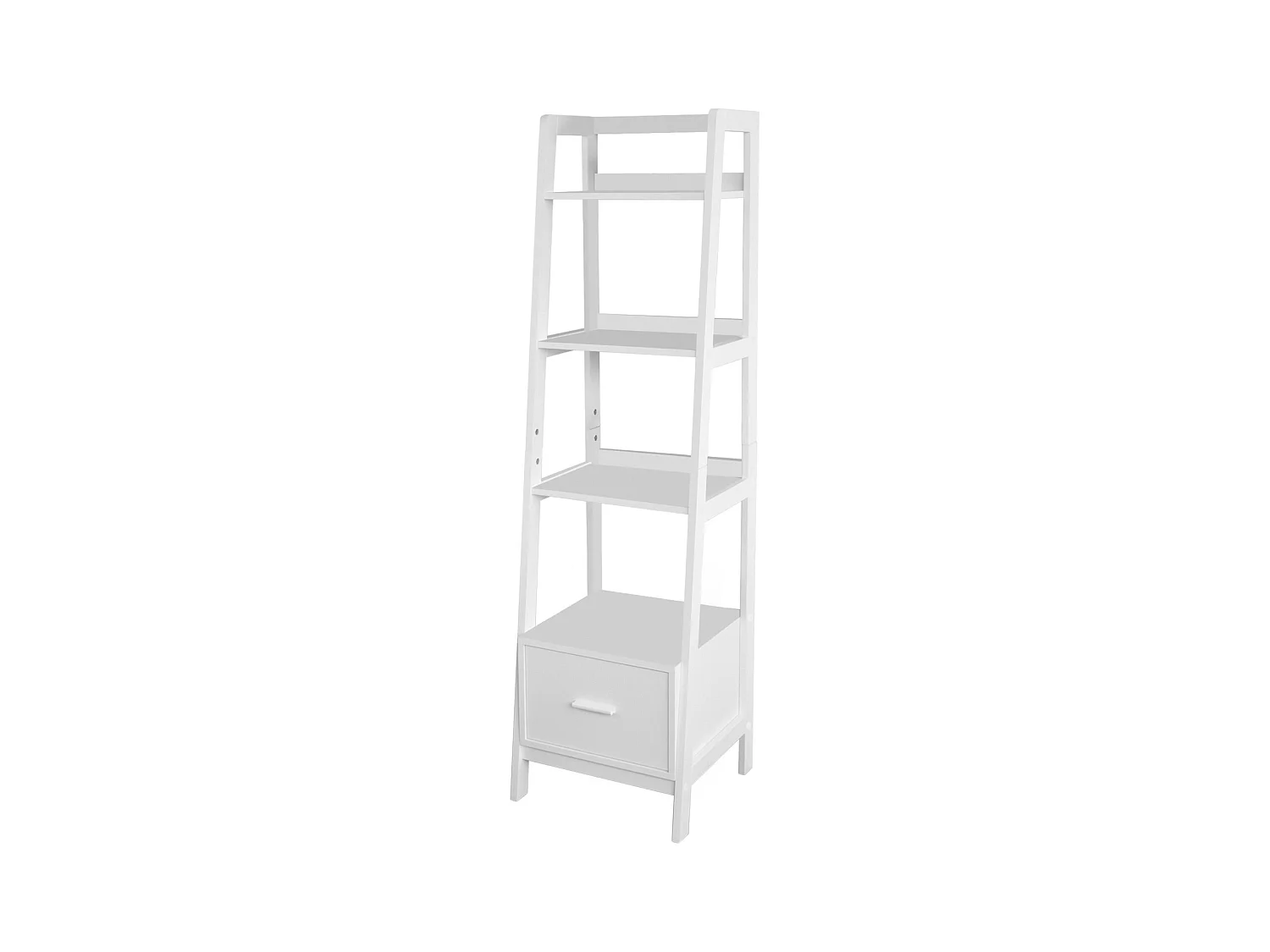 Bibliothèque Étagère style échelle de 4 niveaux et 1 tiroir –Blanc, FRG116-K-W