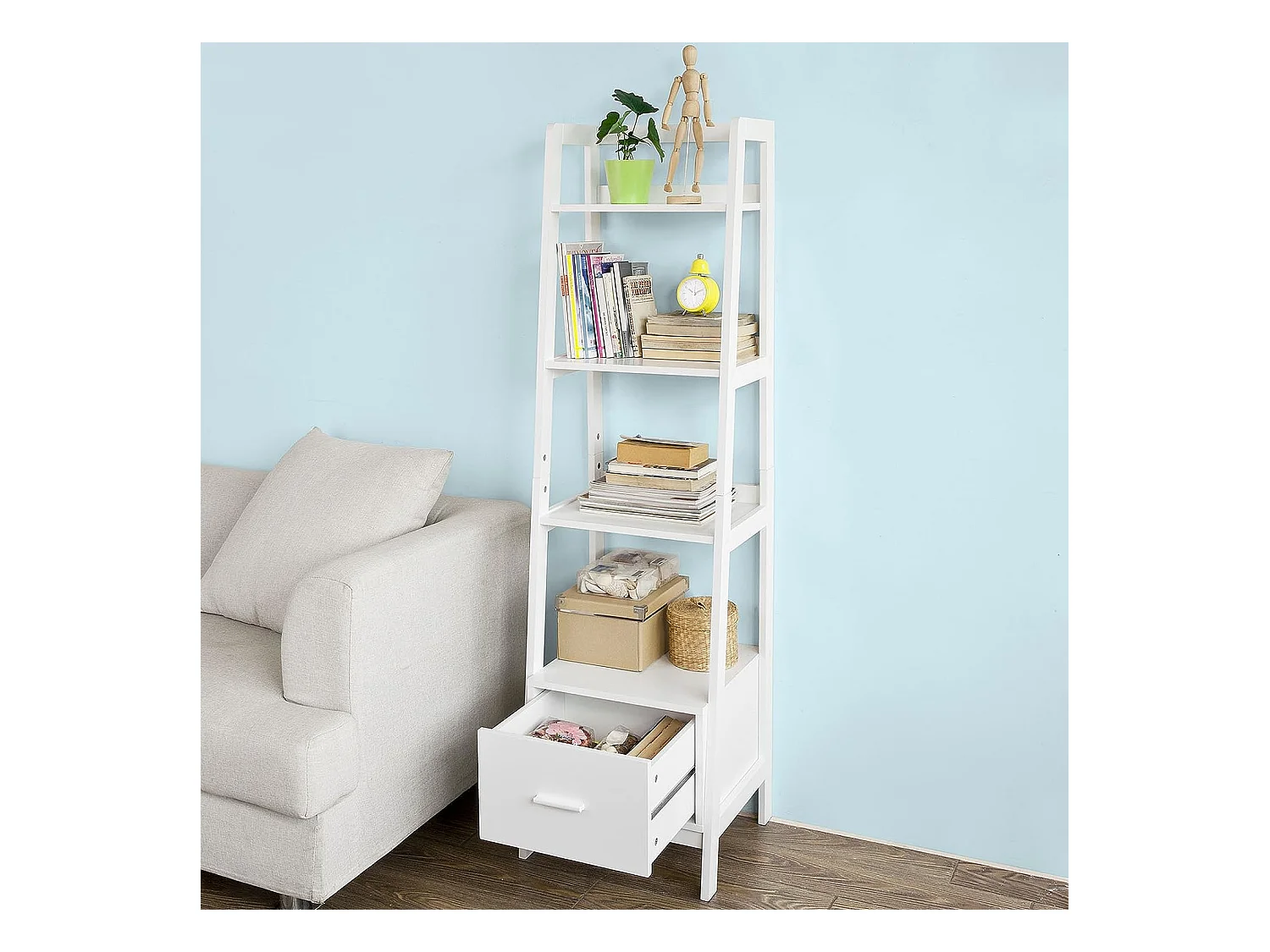 Regał z szufladą, półka drabinkowa FRG116-K-W