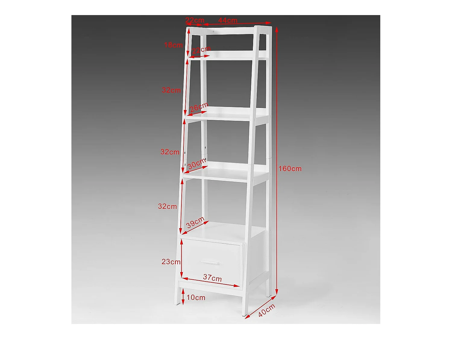 Regał z szufladą, półka drabinkowa FRG116-K-W