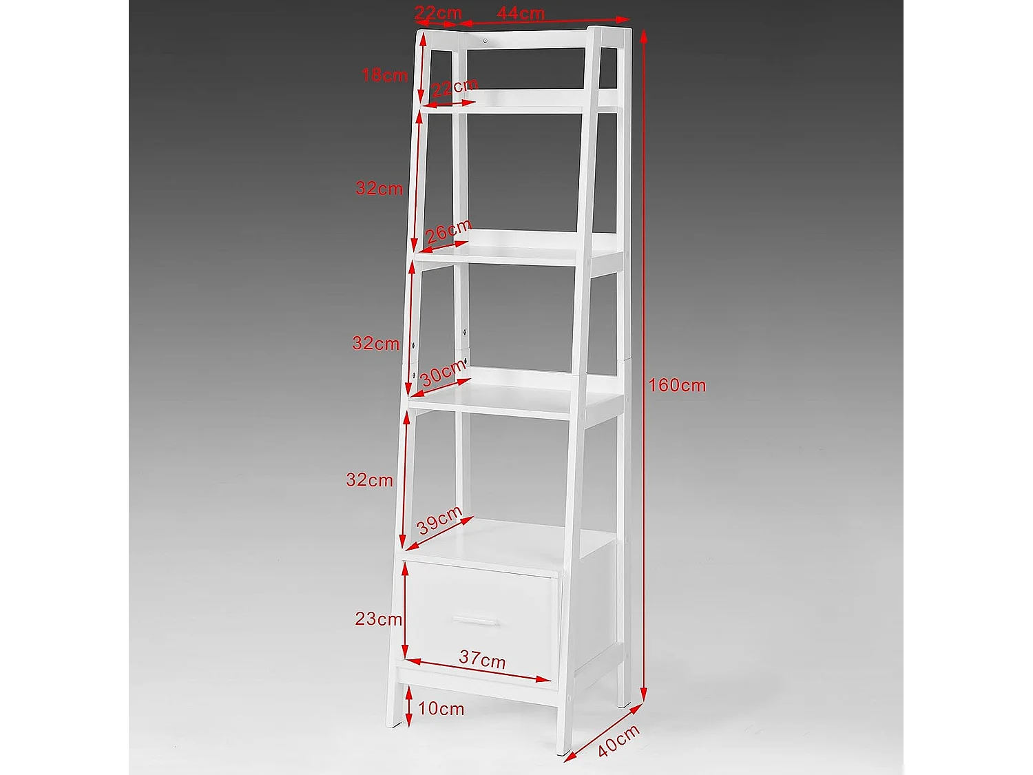 Bibliothèque Étagère style échelle de 4 niveaux et 1 tiroir –Blanc, FRG116-K-W