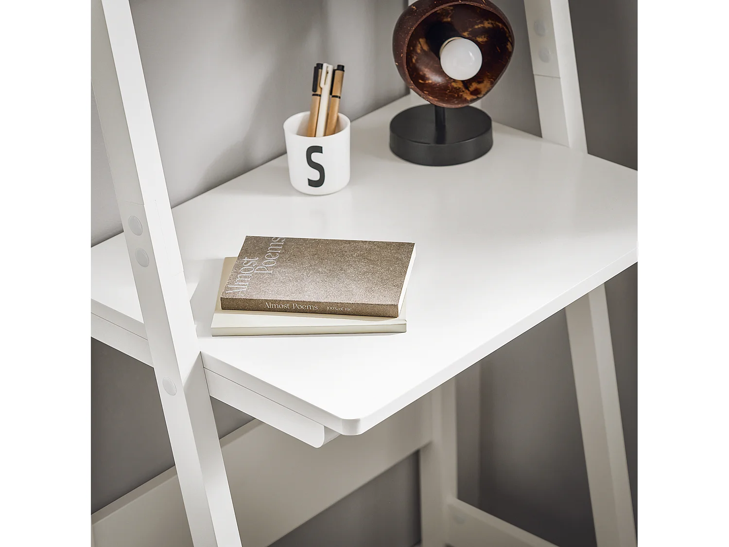 SoBuy FRG60-W Moderne Boekenkasten met Bureau - Tafel Bureau Bibliotheek Ladderplank