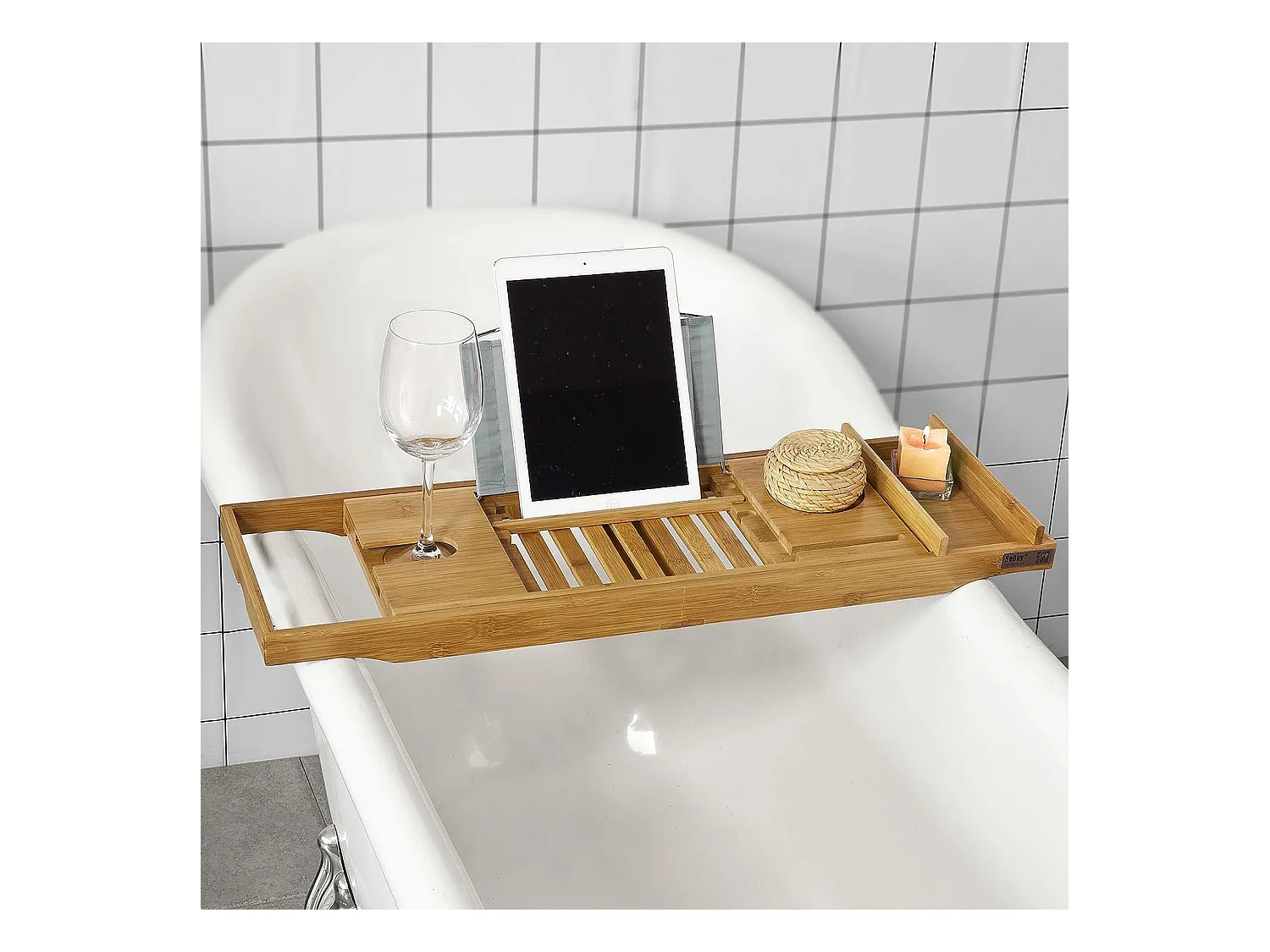 Pont de Baignoire Extensible Serviteur de baignoire en Bambou Support, FRG207-N