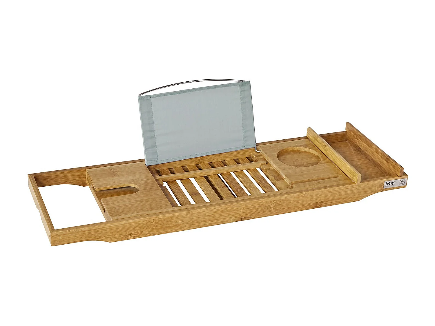 SoBuy Ripiano per vasca da bagno in bambù,con supporto libri e tablet,Lunghezza in 70-104cm, FRG207-N