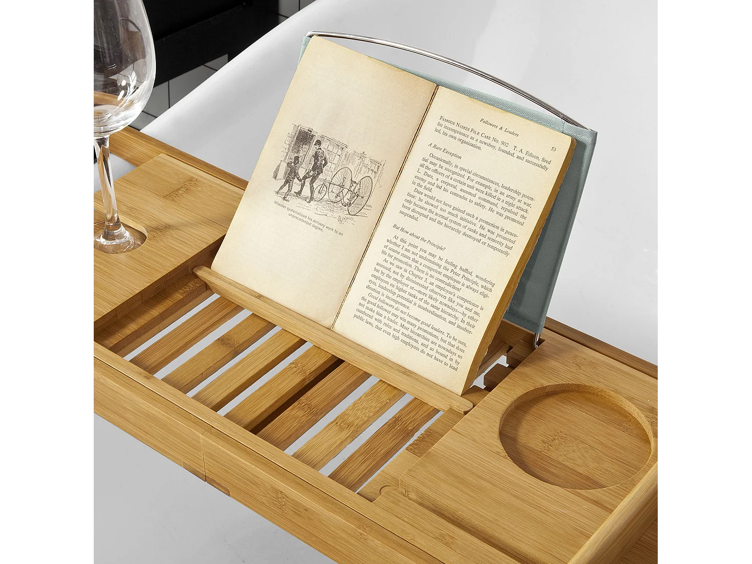 SoBuy Ripiano per vasca da bagno in bambù,con supporto libri e tablet,Lunghezza in 70-104cm, FRG207-N