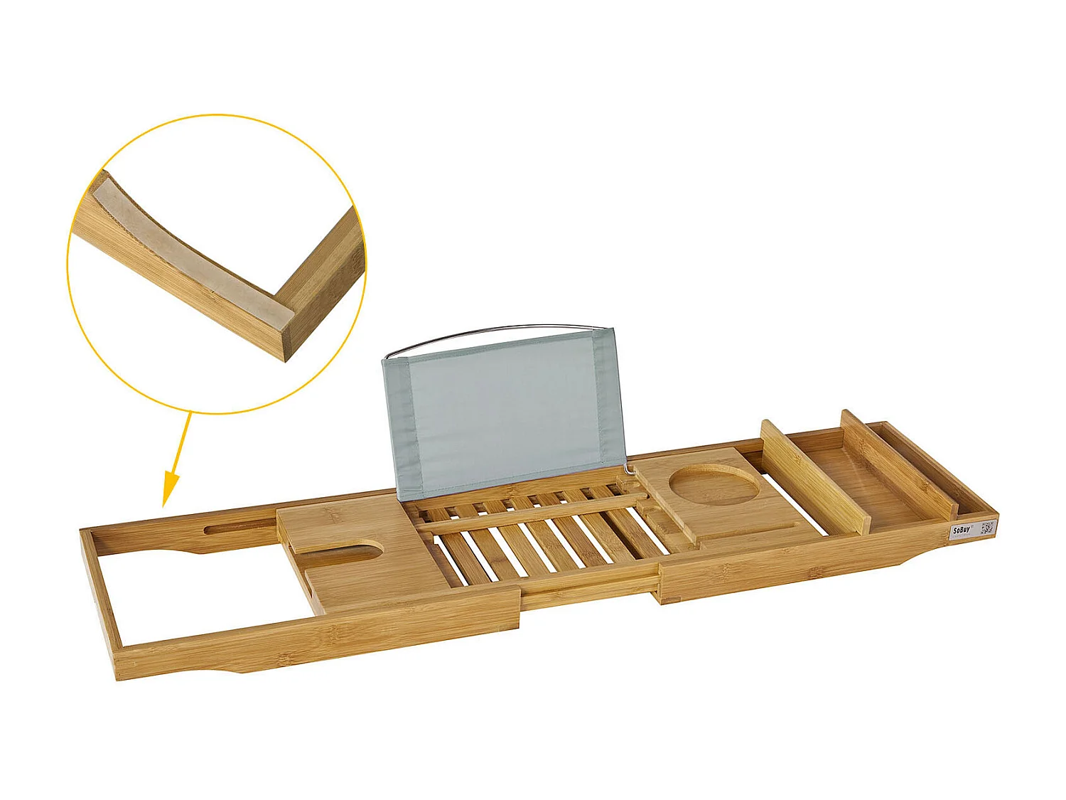 SoBuy Ripiano per vasca da bagno in bambù,con supporto libri e tablet,Lunghezza in 70-104cm, FRG207-N