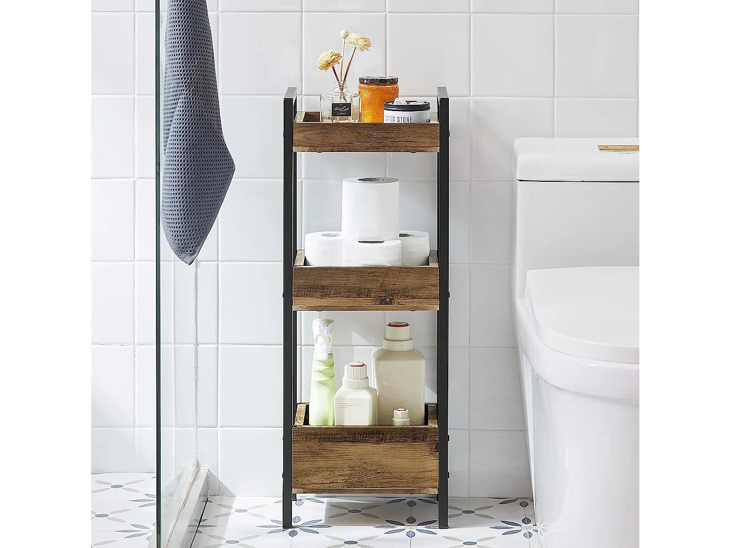 SoBuy biancheria bagno cesta bagno cesta biancheria Scaffale Bagno cesta scaffale mobili bagno salvaspazio marrone FRG226-F