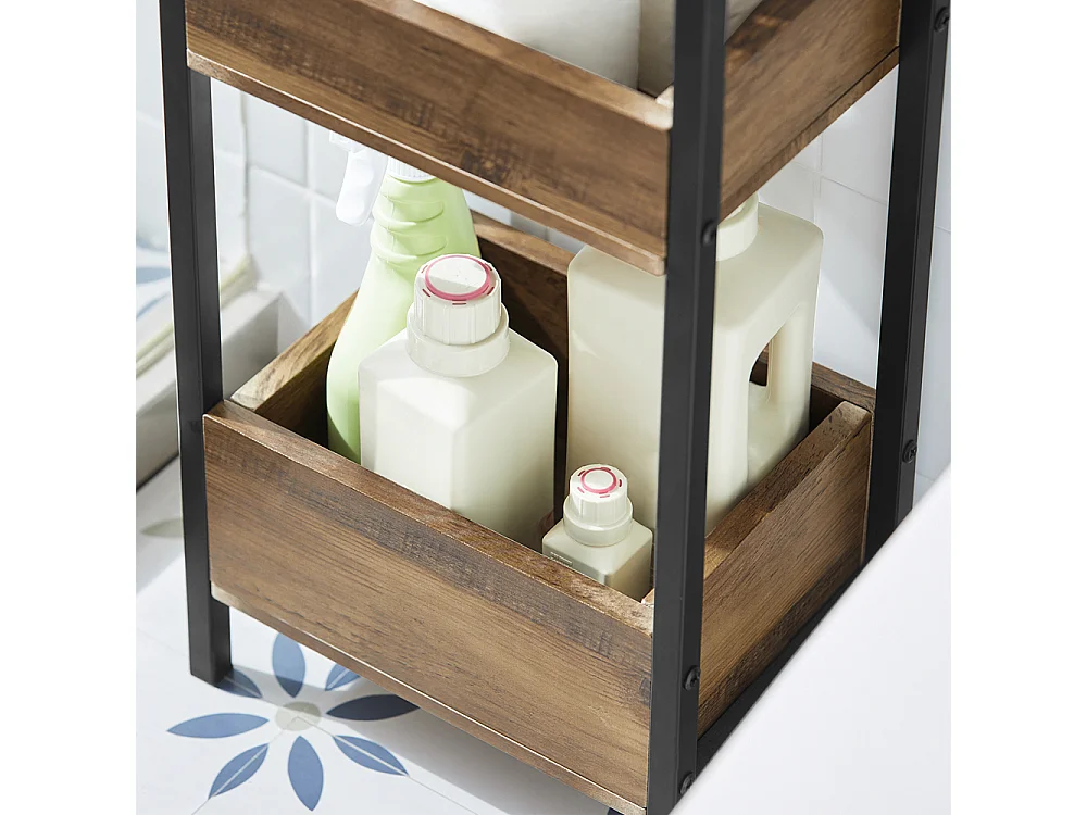 SoBuy biancheria bagno cesta bagno cesta biancheria Scaffale Bagno cesta scaffale mobili bagno salvaspazio marrone FRG226-F