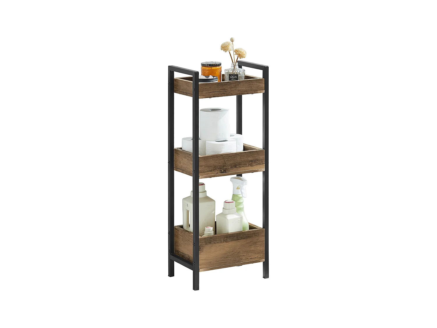 Tour de Rangement Etagère de Stockage Etagère de Cuisine Salle de Bain avec 3 étages, FRG226-F