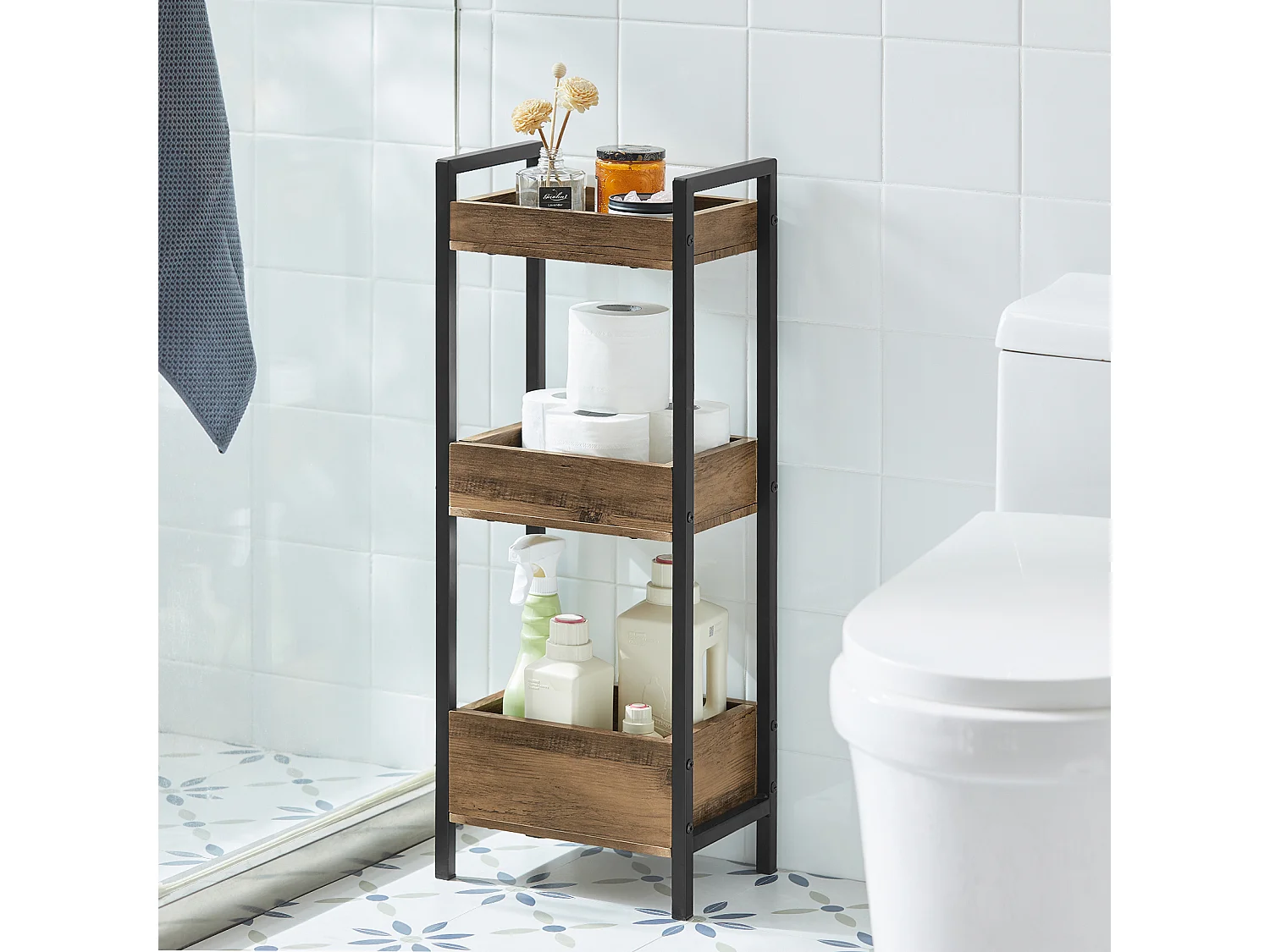Tour de Rangement Etagère de Stockage Etagère de Cuisine Salle de Bain avec 3 étages, FRG226-F