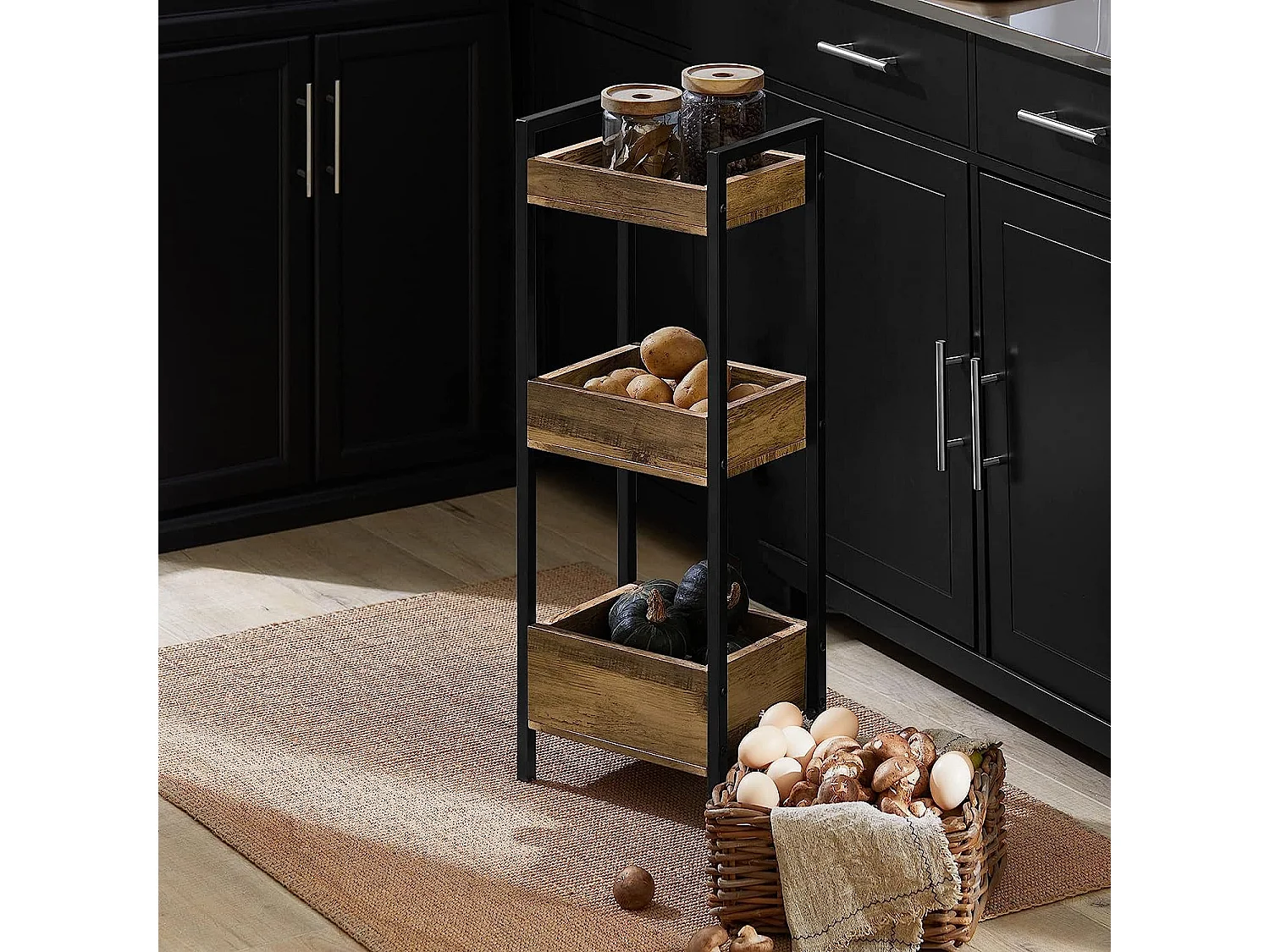HAUSPROFI Scaffale Sottile A 6 Ripiani Con Ruote – 25,4x58x155 Cm, Nero, Per Spazi Stretti In Cucina, Bagno, Ufficio