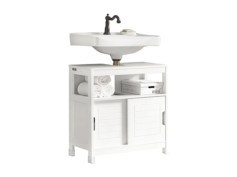 Meuble Sous-Lavabo Meuble de Salle de Bain Vasque - 1 étage et 2 Portes coulissantes, FRG128-W