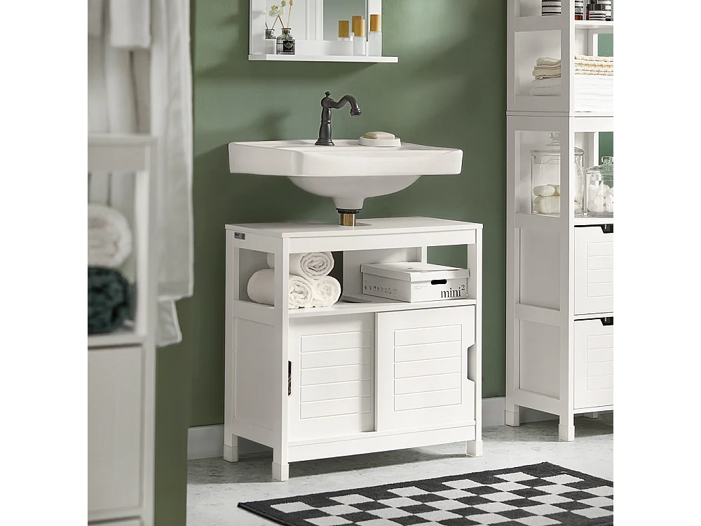 SoBuy FRG128-W Wastafelonderkast Badkamerkast Badkamermeubel - Wit