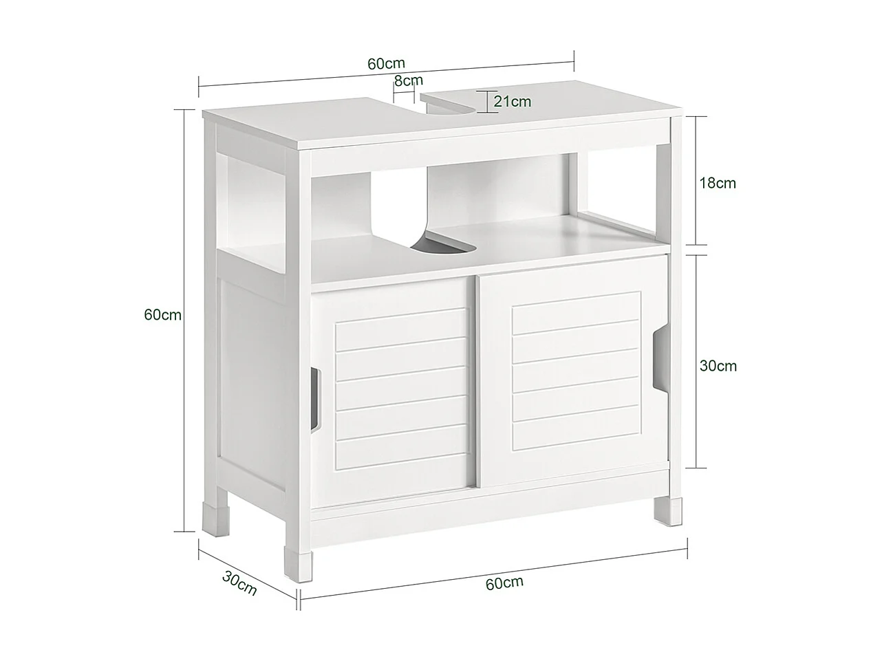 Meuble Sous-Lavabo Meuble de Salle de Bain Vasque - 1 étage et 2 Portes coulissantes, FRG128-W