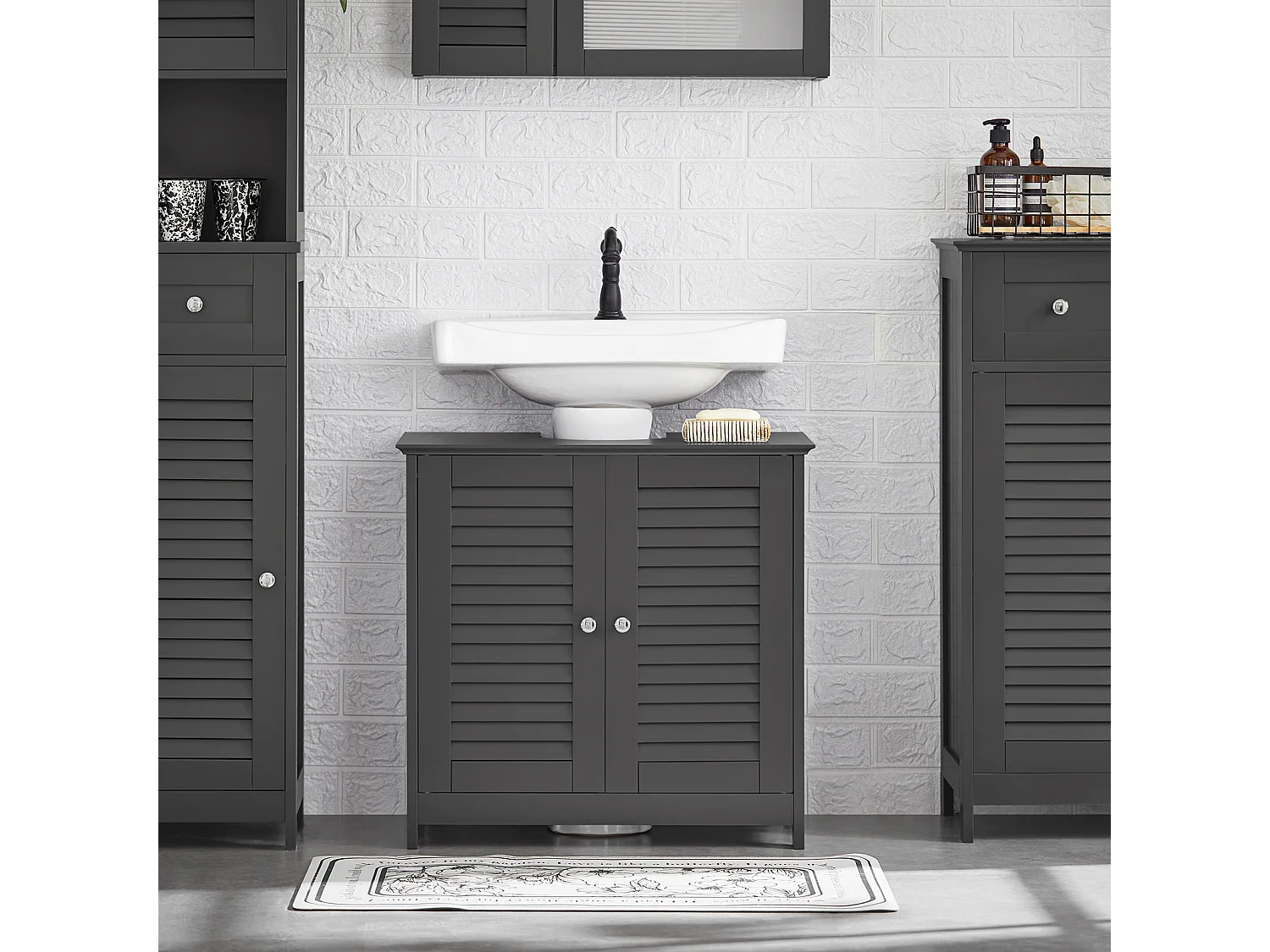 Meuble sous-Lavabo Meuble de Salle de Bain  - 2 Portes et 2 étages à l’intérieur -Gris, FRG237-II-DG