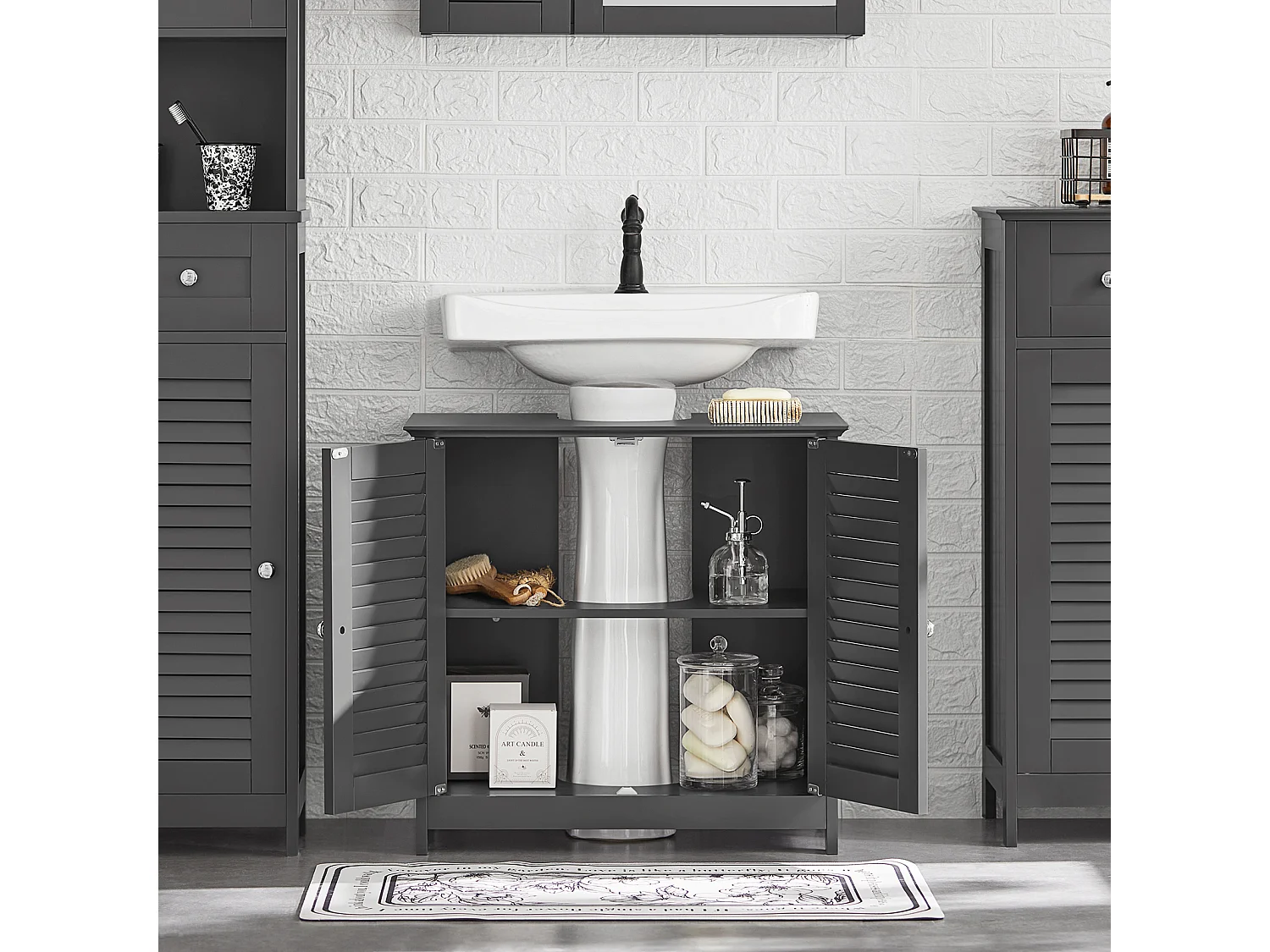 Meuble sous-Lavabo Meuble de Salle de Bain  - 2 Portes et 2 étages à l’intérieur -Gris, FRG237-II-DG