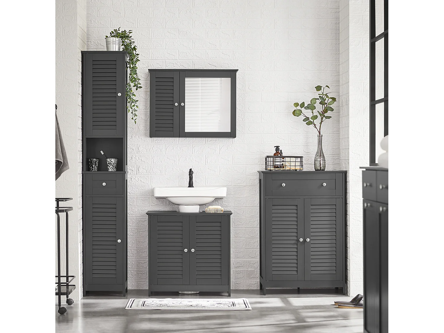 Meuble sous-Lavabo Meuble de Salle de Bain  - 2 Portes et 2 étages à l’intérieur -Gris, FRG237-II-DG