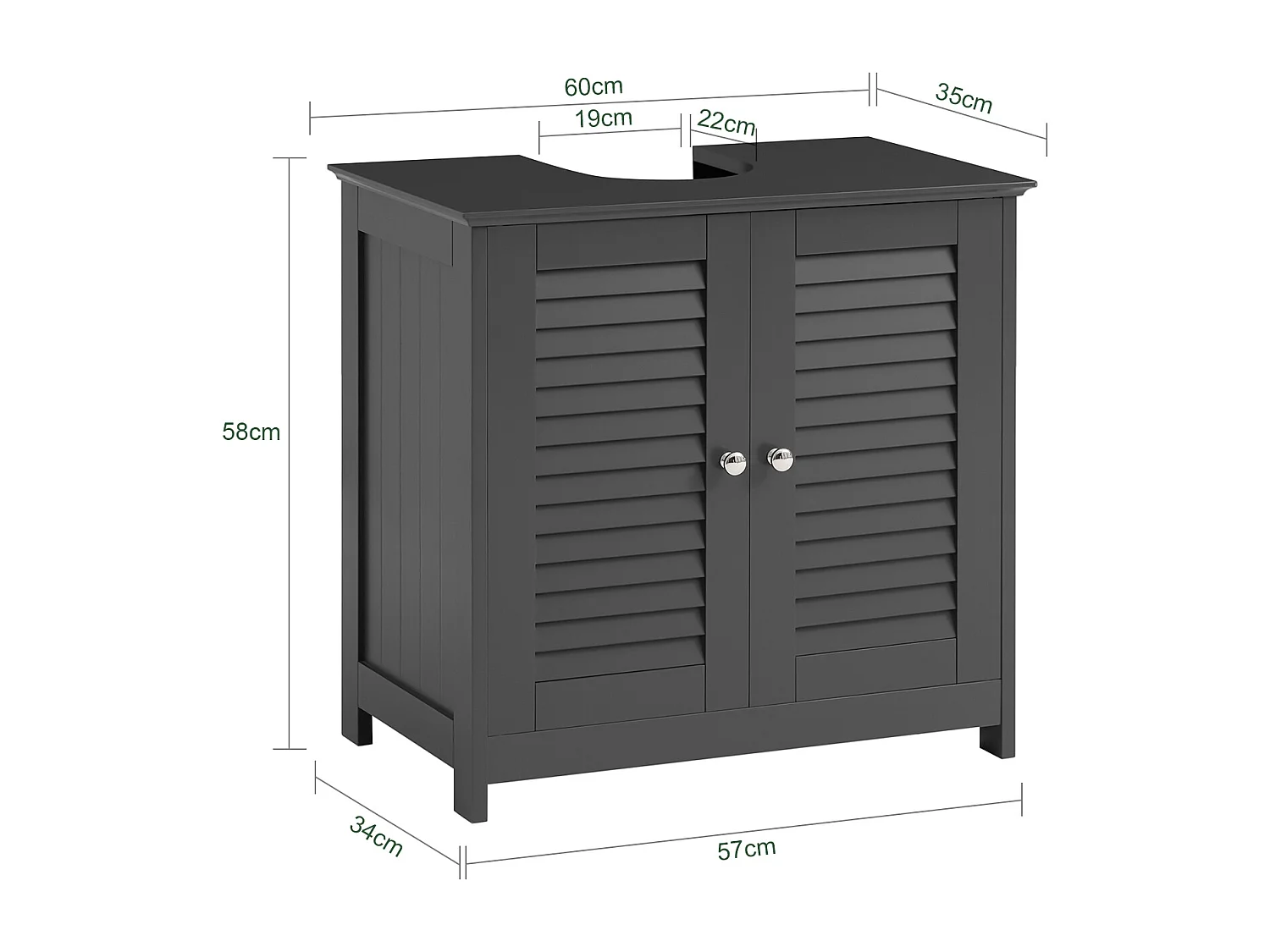 Meuble sous-Lavabo Meuble de Salle de Bain  - 2 Portes et 2 étages à l’intérieur -Gris, FRG237-II-DG