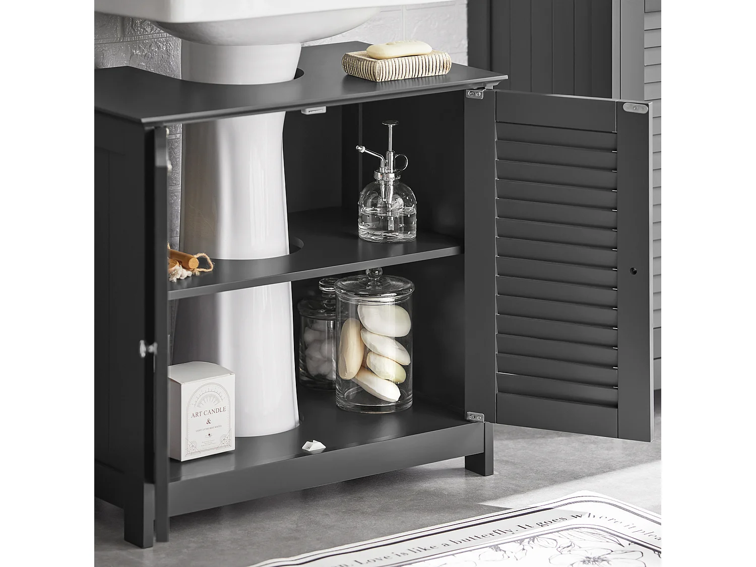 Meuble sous-Lavabo Meuble de Salle de Bain  - 2 Portes et 2 étages à l’intérieur -Gris, FRG237-II-DG