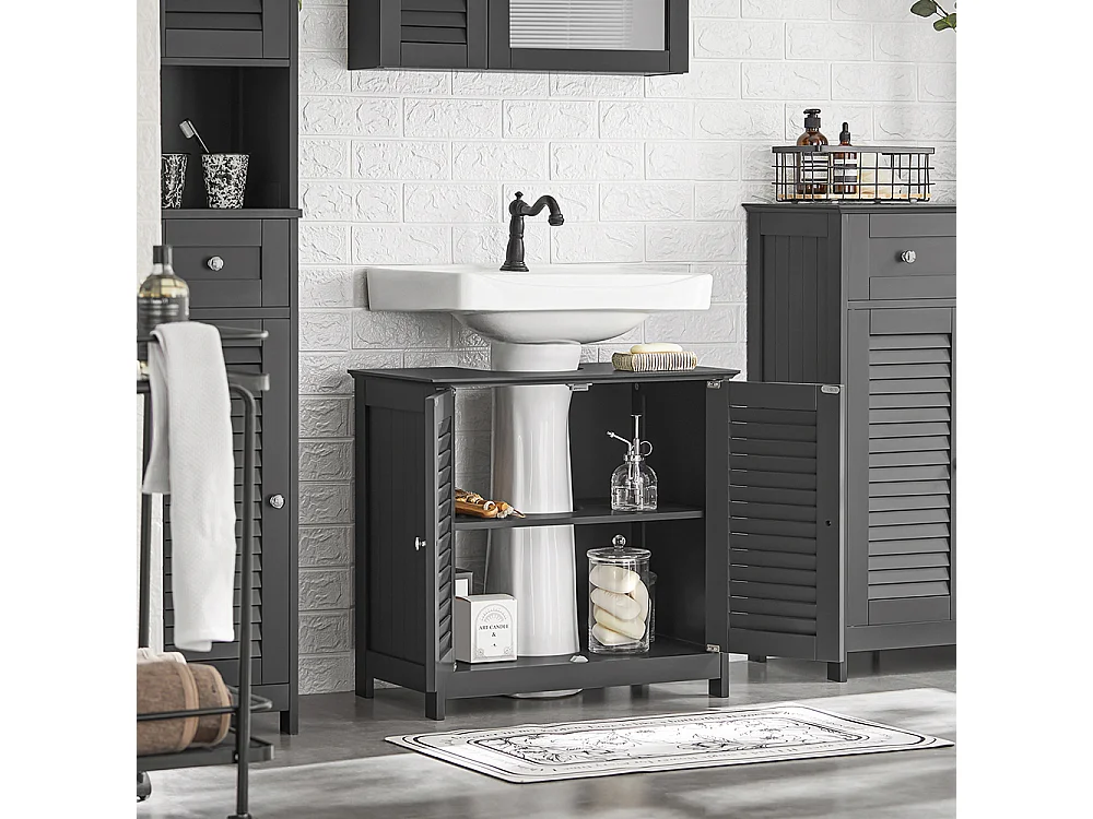 Meuble sous-Lavabo Meuble de Salle de Bain  - 2 Portes et 2 étages à l’intérieur -Gris, FRG237-II-DG
