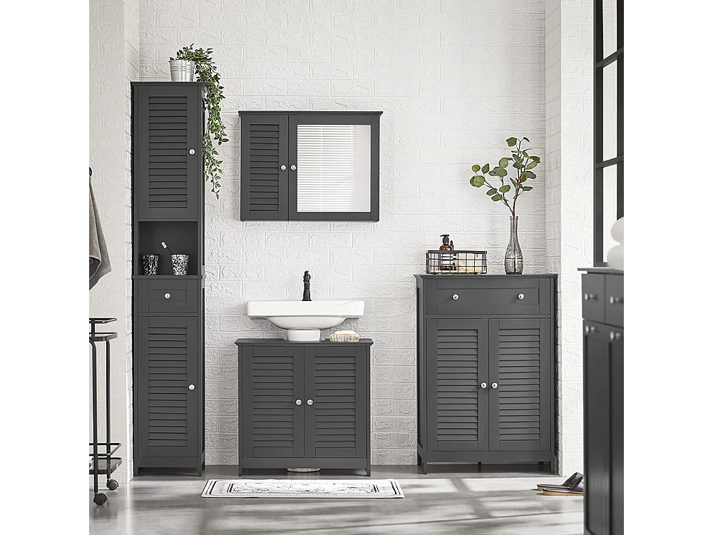 Meuble sous-Lavabo Meuble de Salle de Bain  - 2 Portes et 2 étages à l’intérieur -Gris, FRG237-II-DG