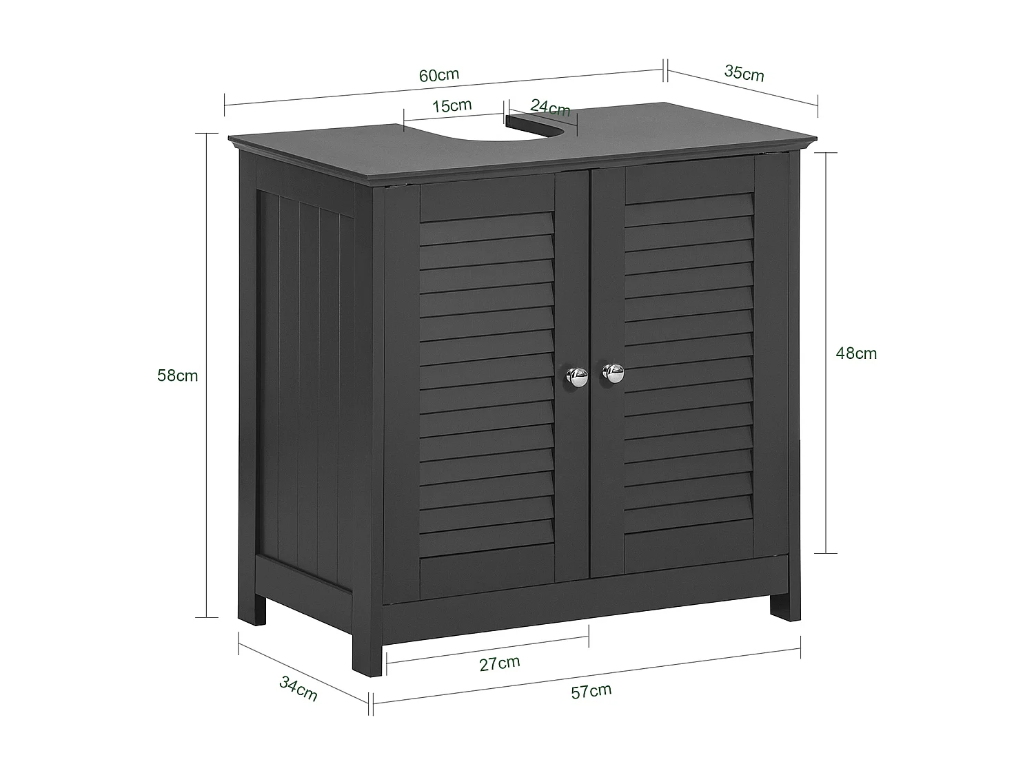 SoBuy FRG237-DG Wastafelmeubel Badkamermeubel - 2 deuren en 2 verdiepingen aan de binnenkant Grijs
