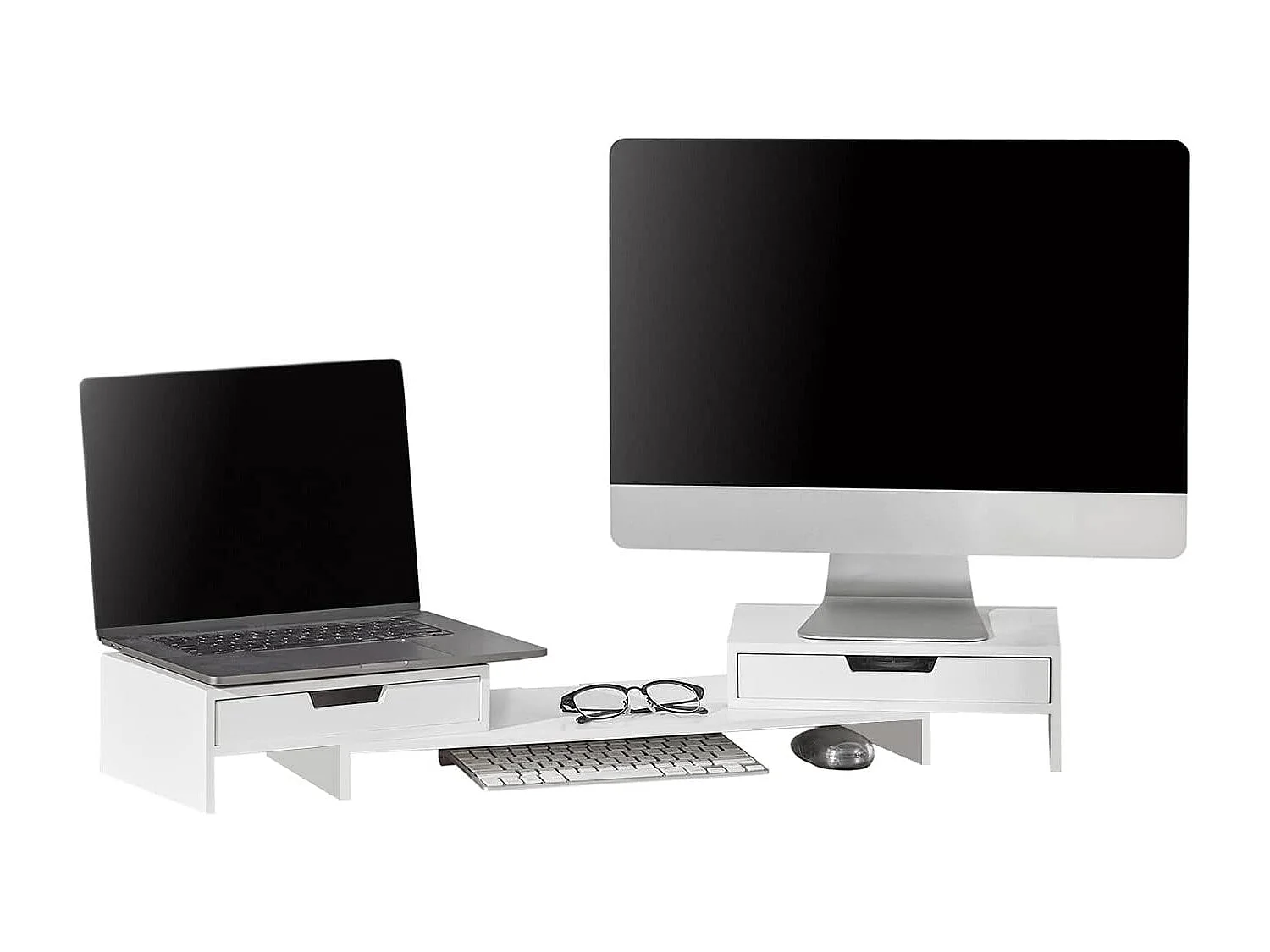 SoBuy BBF04-W Design Monitorverhoging voor 2 monitoren Monitorstandaard Schermstandaard Notebookstandaard