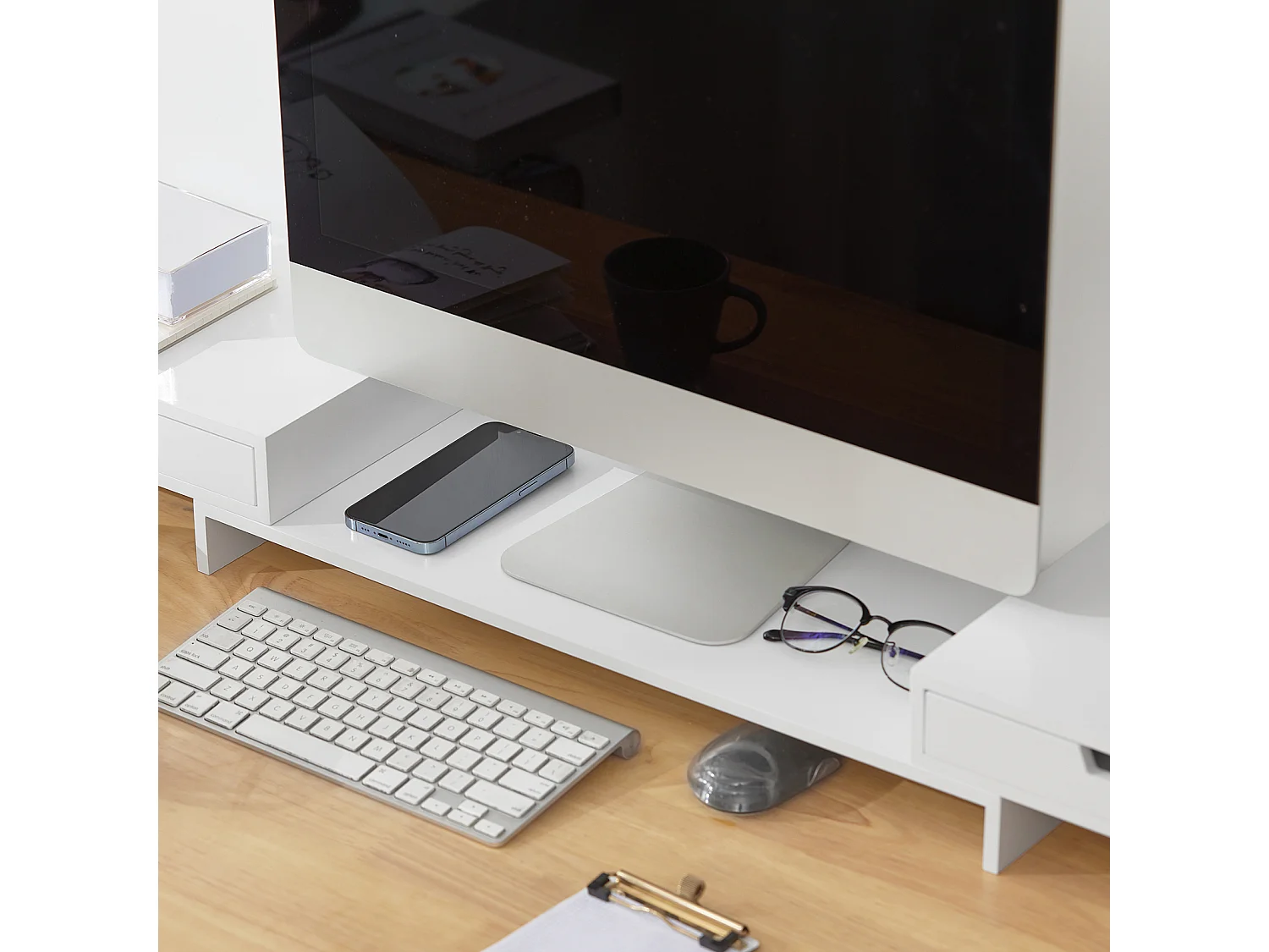 SoBuy BBF04-W Design Monitorverhoging voor 2 monitoren Monitorstandaard Schermstandaard Notebookstandaard