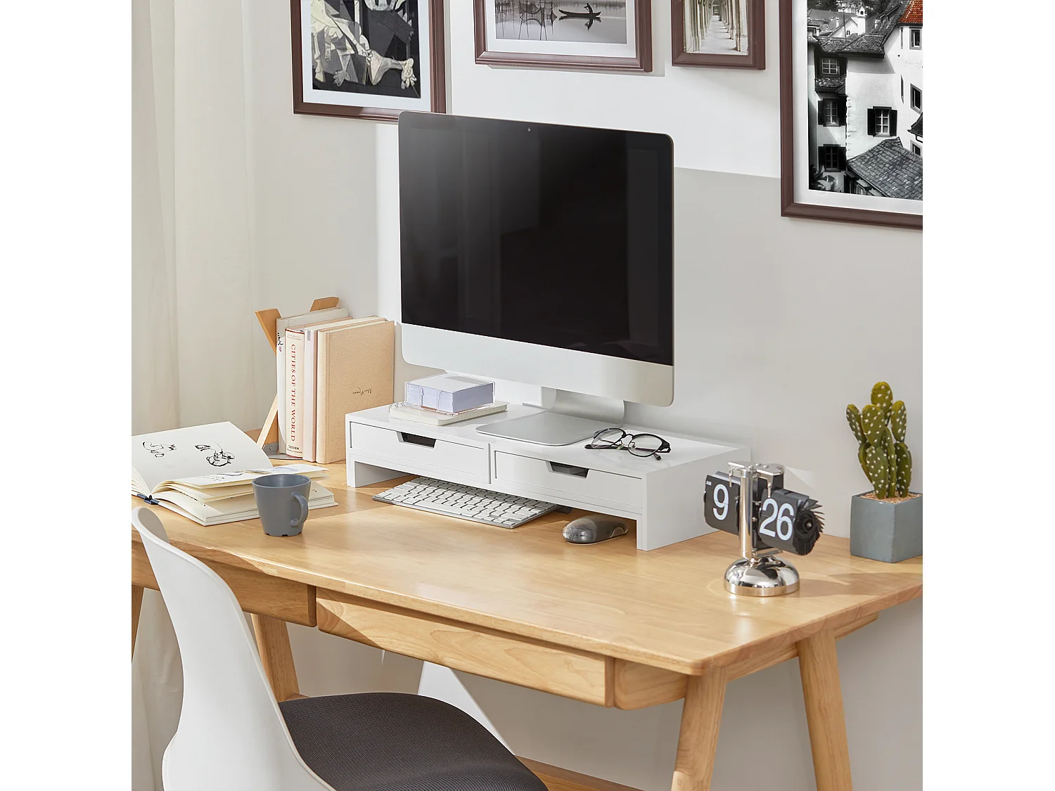 SoBuy BBF04-W Design Monitorverhoging voor 2 monitoren Monitorstandaard Schermstandaard Notebookstandaard
