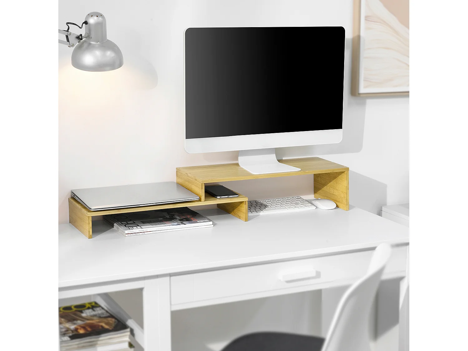 SoBuy Supporto Monitor pc da scrivania per 2 Monitors con Altezze Regolabili supporto monitor scrivania accessori scrivania BBF07-N