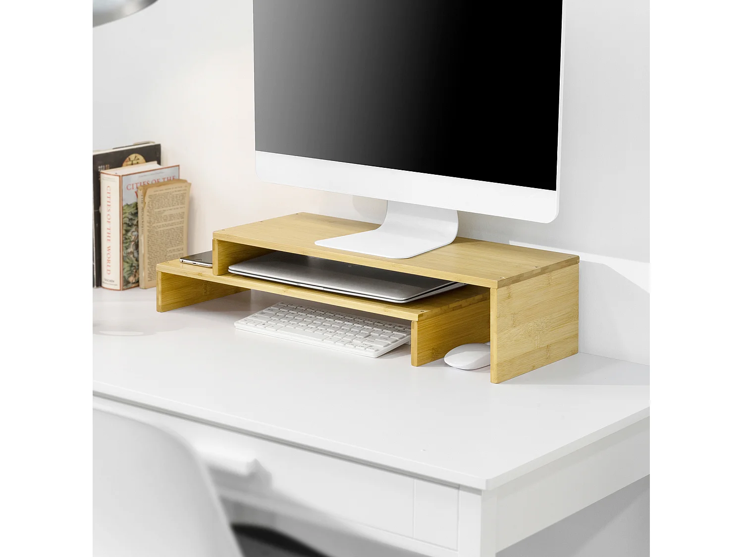 SoBuy Supporto Monitor pc da scrivania per 2 Monitors con Altezze Regolabili supporto monitor scrivania accessori scrivania BBF07-N