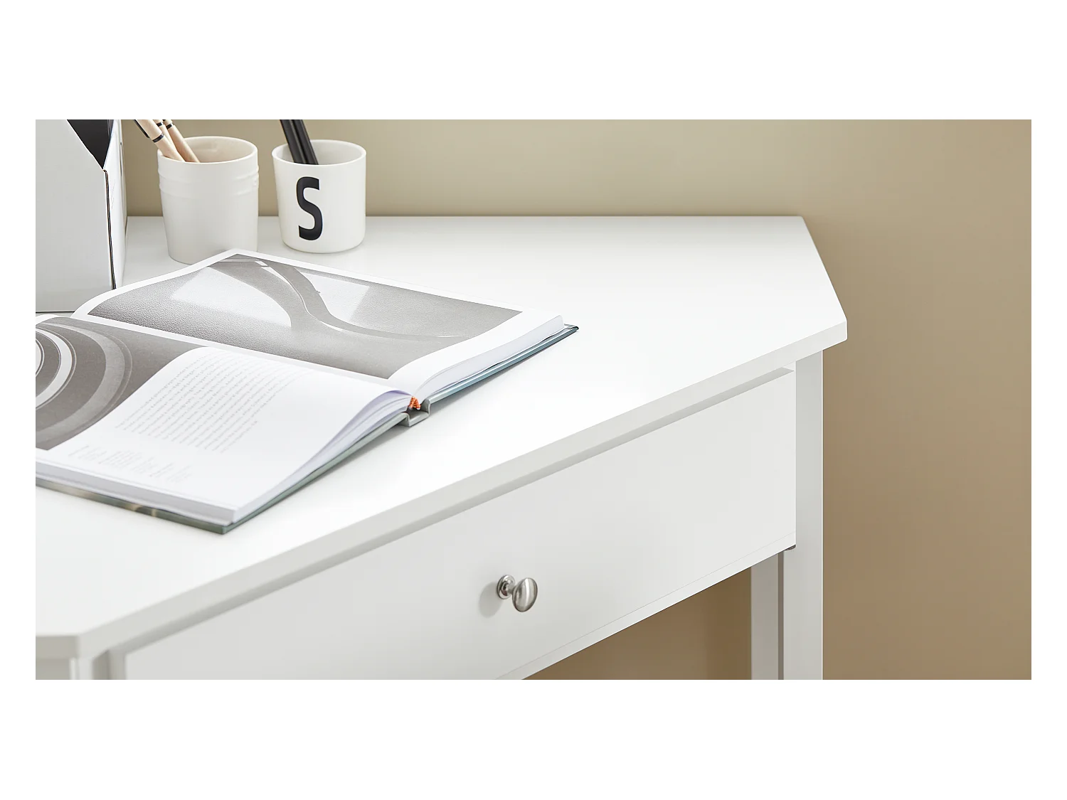 SoBuy FWT31-W Hoekbureau Bureau Tafel Computertafel met Lade - Wit - 76x76x76cm