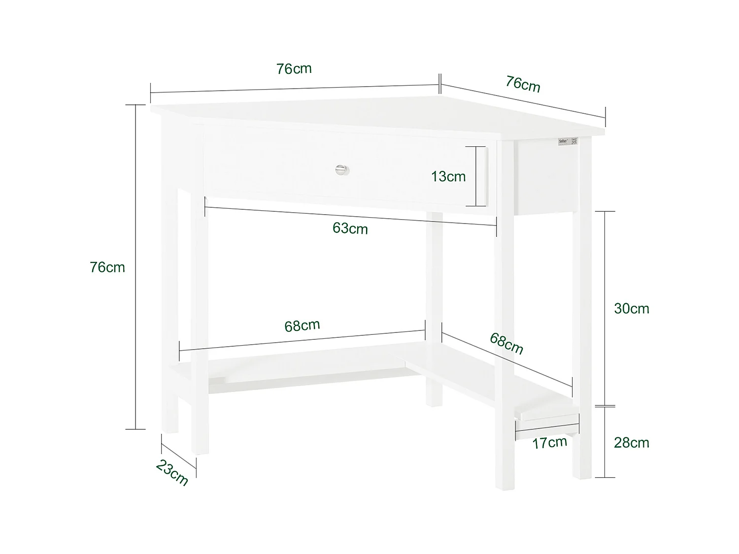 SoBuy FWT31-W Hoekbureau Bureau Tafel Computertafel met Lade - Wit - 76x76x76cm