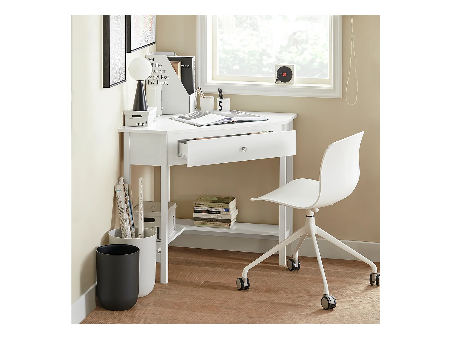 SoBuy FWT31-W Hoekbureau Bureau Tafel Computertafel met Lade - Wit - 76x76x76cm