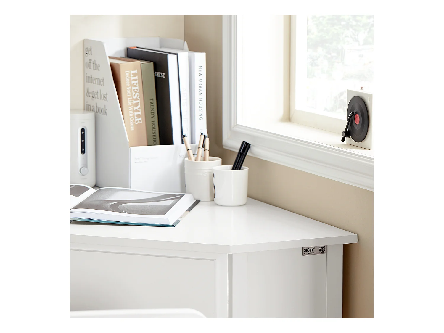 SoBuy FWT31-W Hoekbureau Bureau Tafel Computertafel met Lade - Wit - 76x76x76cm