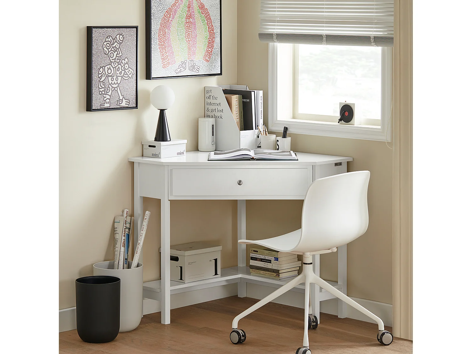 Mesa de Ordenador, Mesa de Escritorio con un Cajón, Triangular,Blanco,FWT31-W SoBuy ES