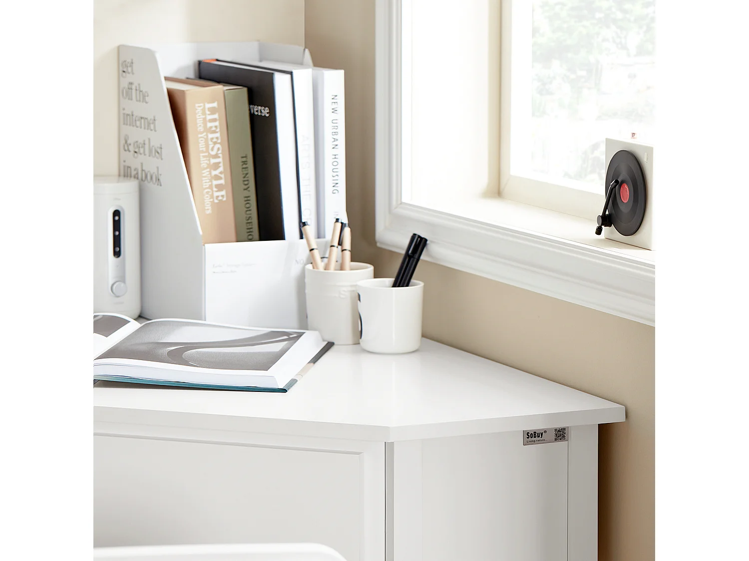 Mesa de Ordenador, Mesa de Escritorio con un Cajón, Triangular,Blanco,FWT31-W SoBuy ES