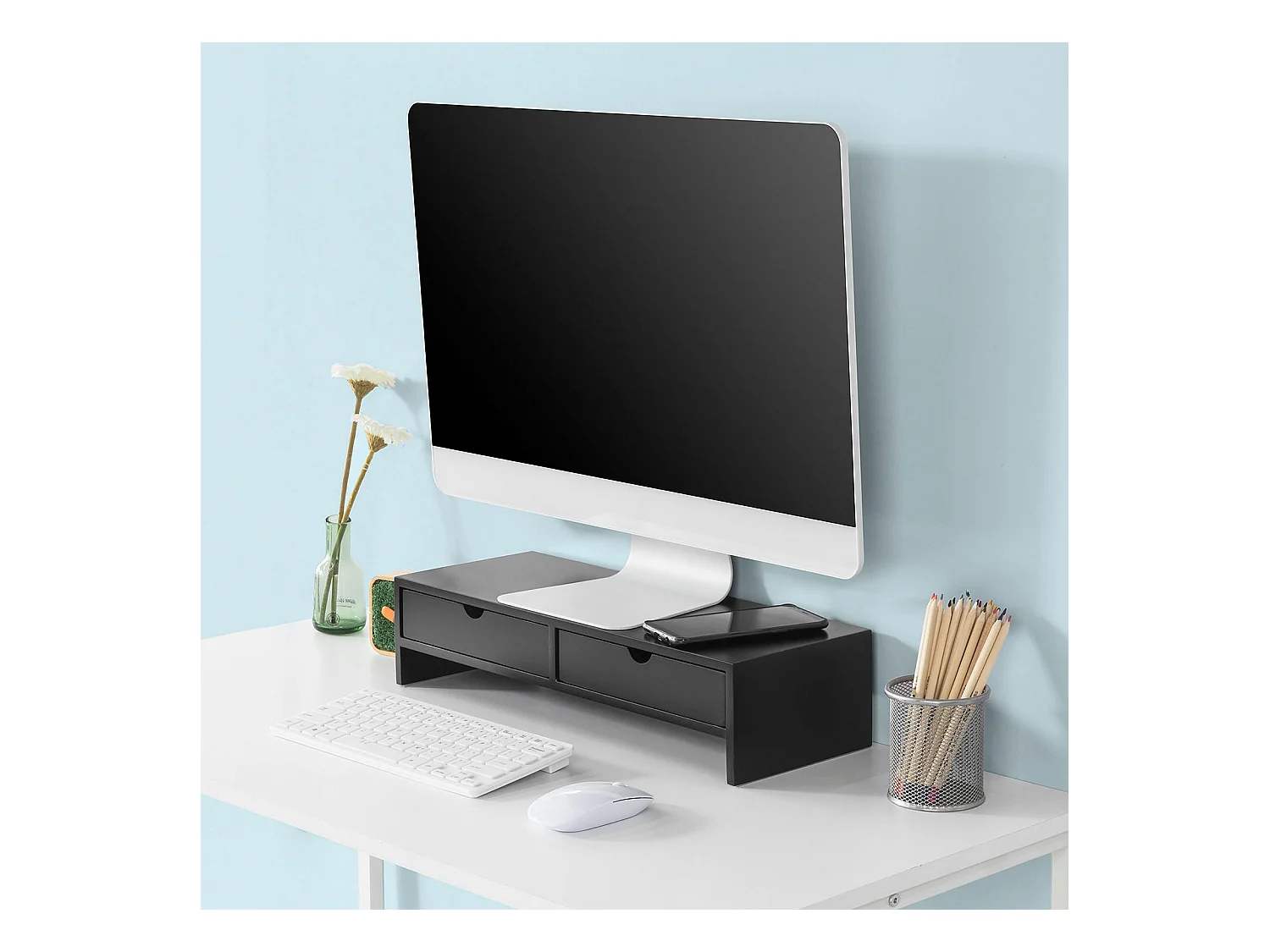 SoBuy BBF02-Sch Monitorstandaard Computerstandaard Bureau-organizer