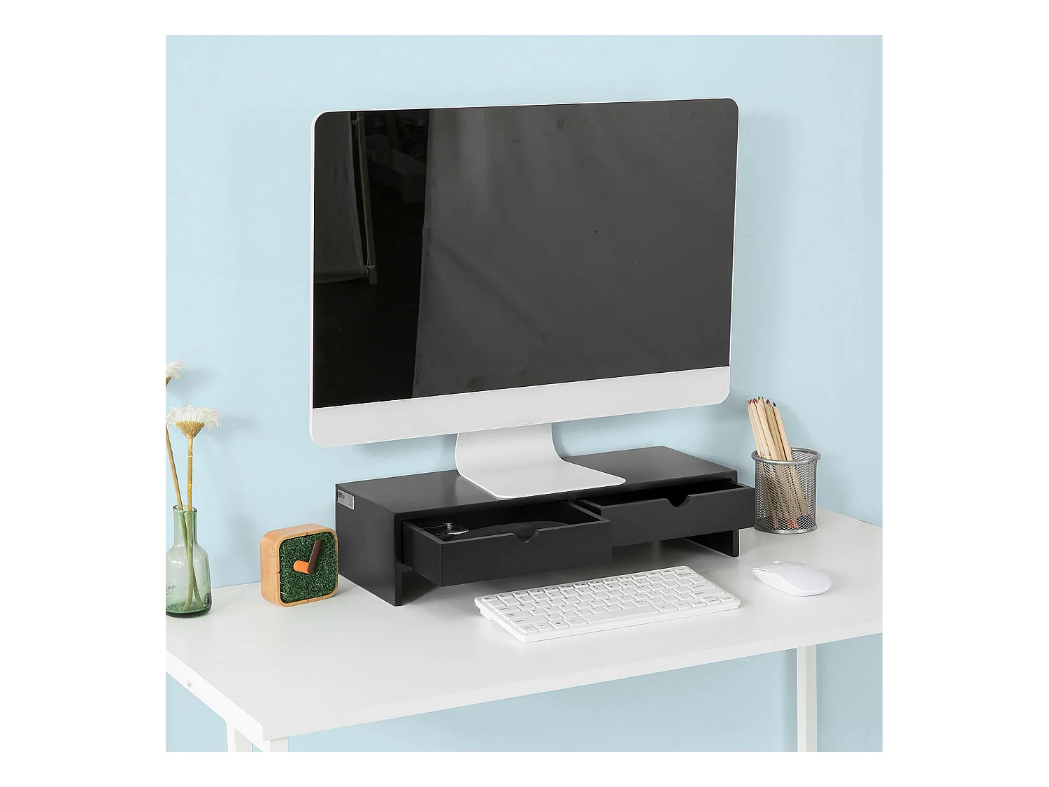 SoBuy BBF02-Sch Monitorstandaard Computerstandaard Bureau-organizer