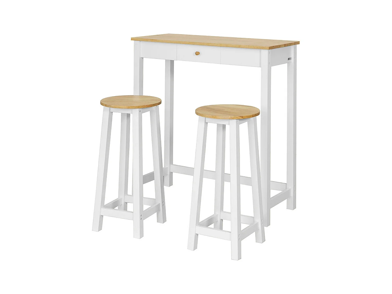 Set de 1 Table+ 2 Tabourets Table Mange-Debout Table Haute Cuisine Ensemble Table de Bar, FWT50-WN