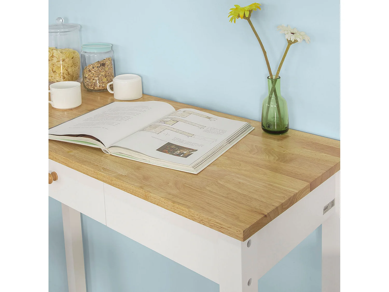 SoBuy Consola Bar Mesa alta com 2 bancos Península de cozinha móvel Tampo em madeira Hevea A107 cm, FWT50-WN