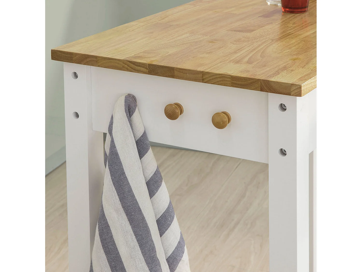 SoBuy Consola Bar Mesa alta com 2 bancos Península de cozinha móvel Tampo em madeira Hevea A107 cm, FWT50-WN