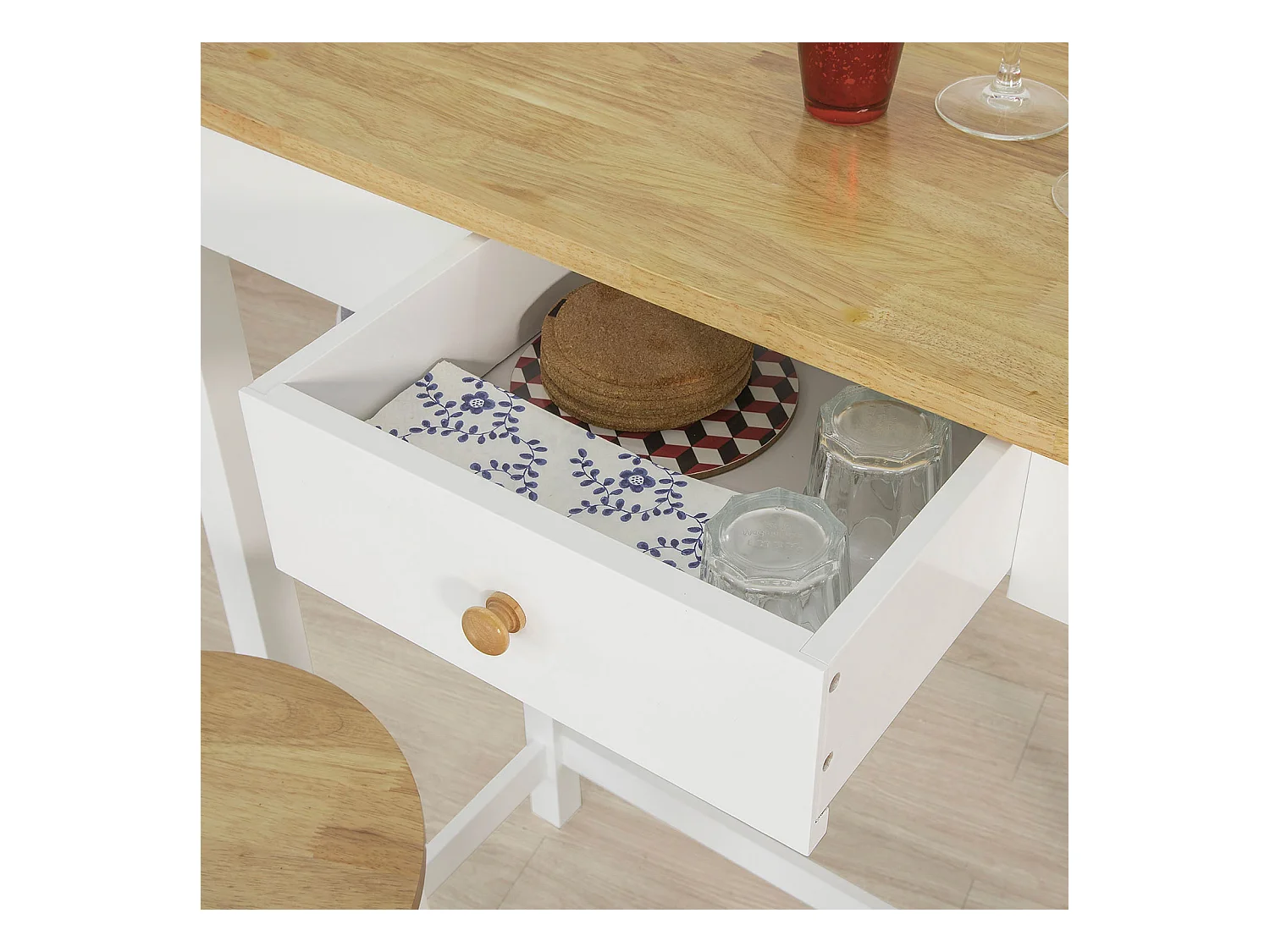 SoBuy Consola Bar Mesa alta com 2 bancos Península de cozinha móvel Tampo em madeira Hevea A107 cm, FWT50-WN