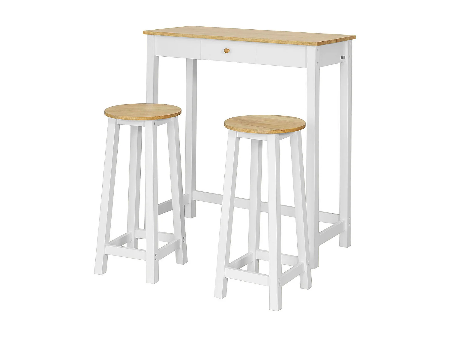 SoBuy Consola Bar Mesa alta com 2 bancos Península de cozinha móvel Tampo em madeira Hevea A107 cm, FWT50-WN