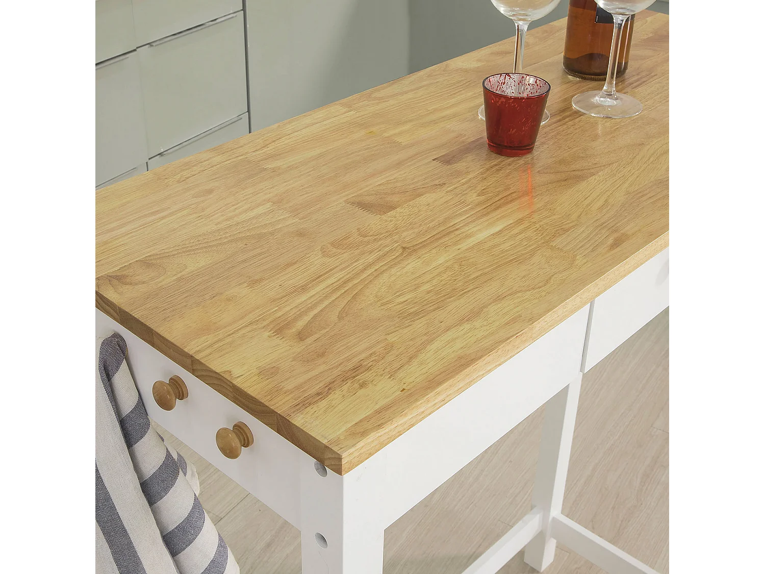 SoBuy Consola Bar Mesa alta com 2 bancos Península de cozinha móvel Tampo em madeira Hevea A107 cm, FWT50-WN