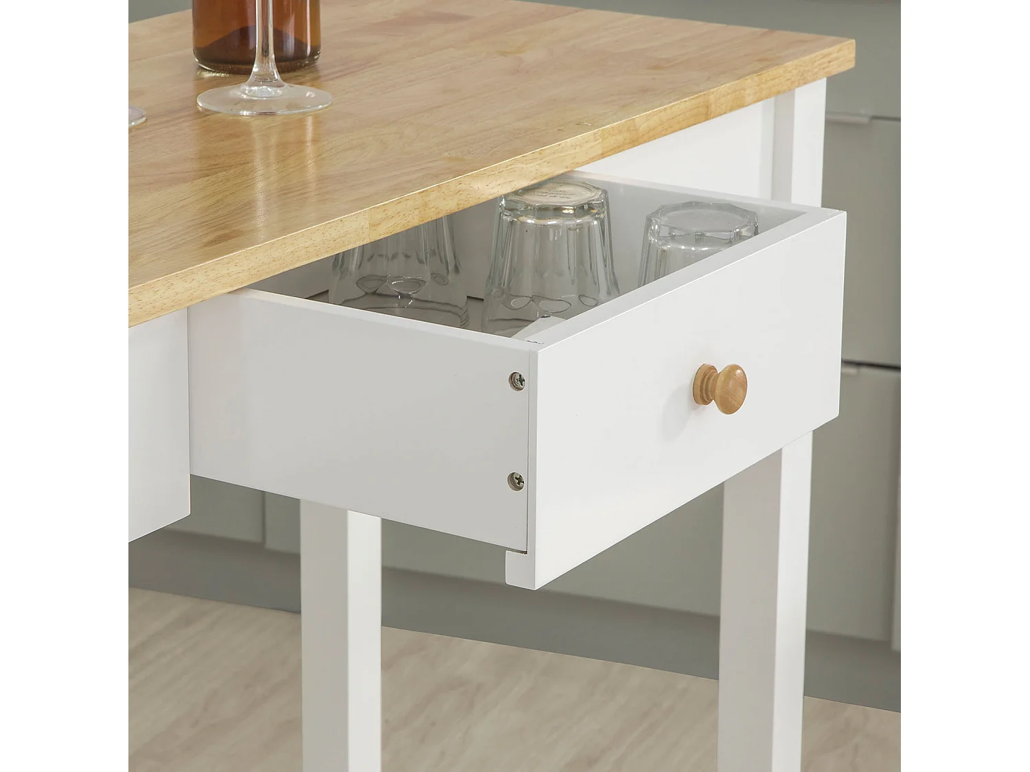 SoBuy Consola Bar Mesa alta com 2 bancos Península de cozinha móvel Tampo em madeira Hevea A107 cm, FWT50-WN