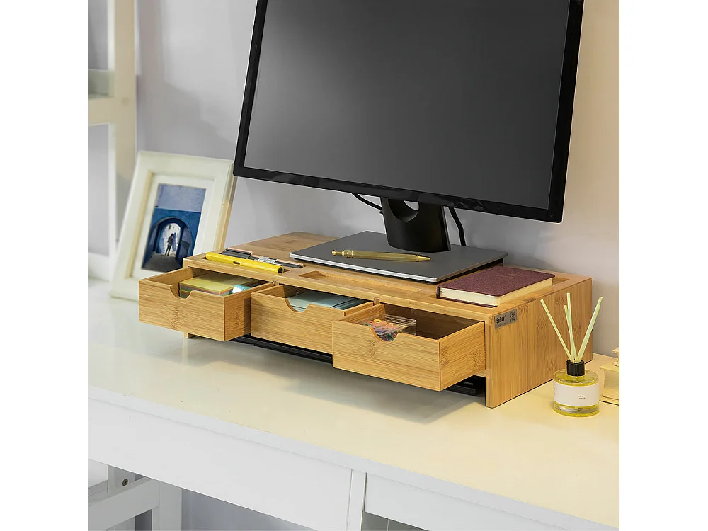 Podstawka pod monitor z szufladami w bambusie BBF03-N