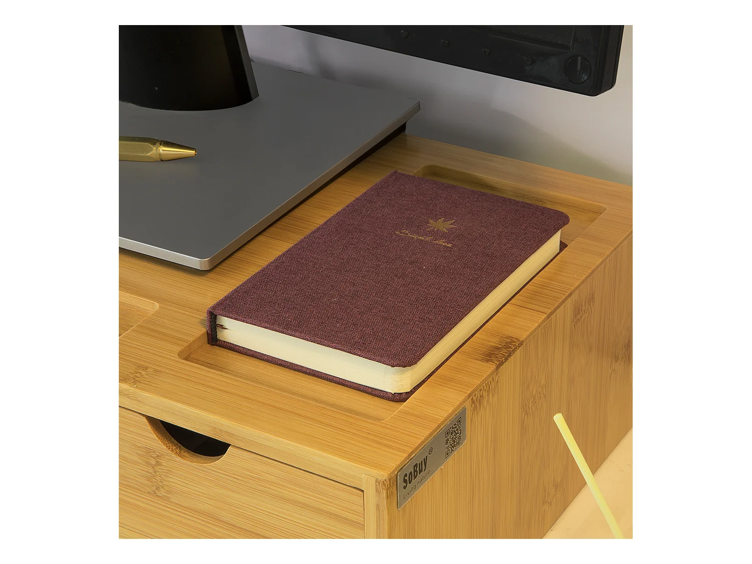 Podstawka pod monitor z szufladami w bambusie BBF03-N